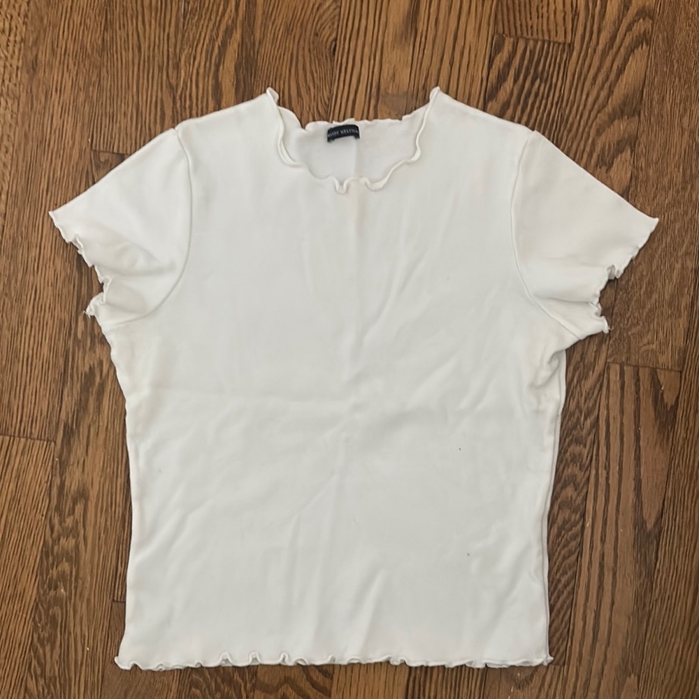 Brandy Melville White Ruffled Fitted Short Sleeve Tee